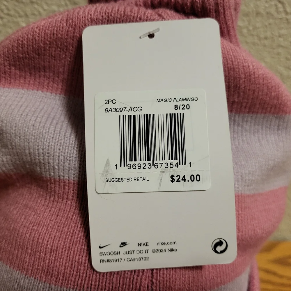 NWT Nike Pink Striped Knit Beanie and Gloves